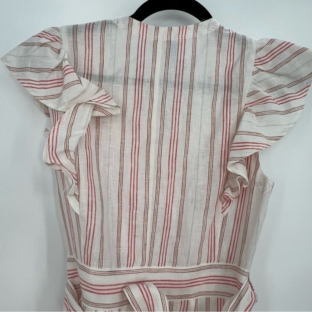 Rebecca Taylor Linen Yarn Striped Ruffle Wrap Mini Dress Sleeveless Size 4 - Picture 7 of 10
